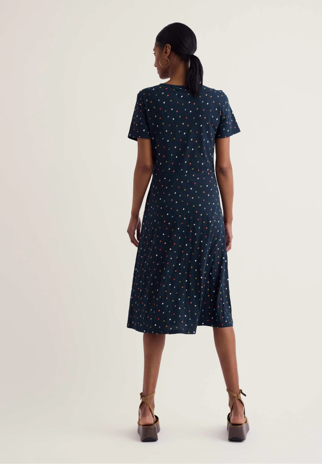 Seasalt Cornwall Cotton Polka Dot Midi Waisted Dress UK 14 Enor Little Sponge