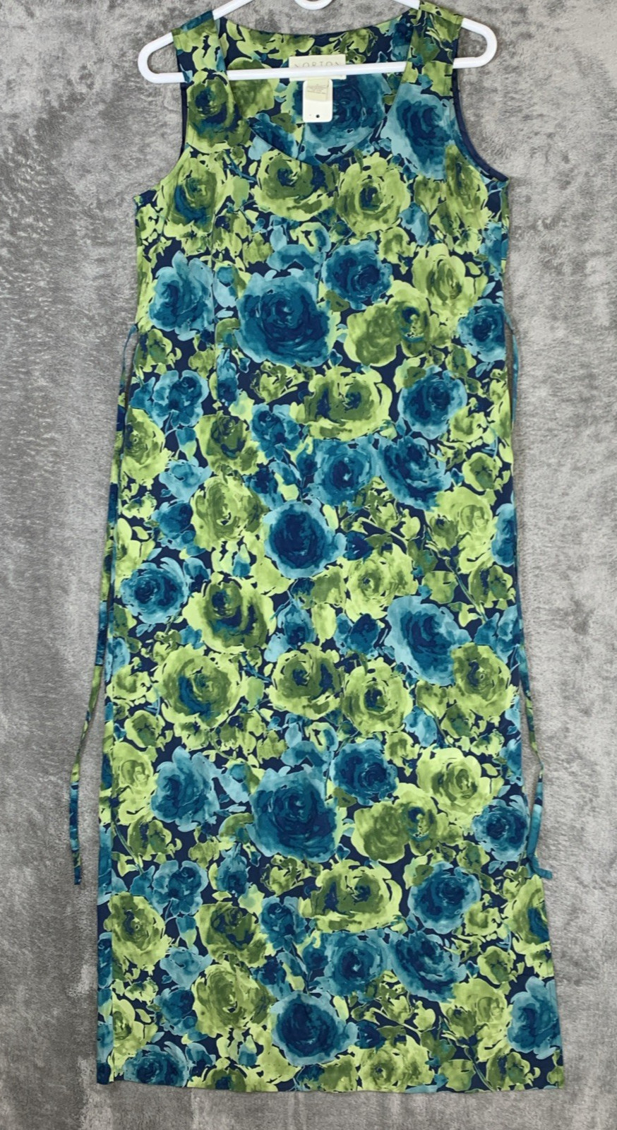 NORTON McNaughton S Dress Sleeveless Long Blue Green Floral Polyester Cambodia