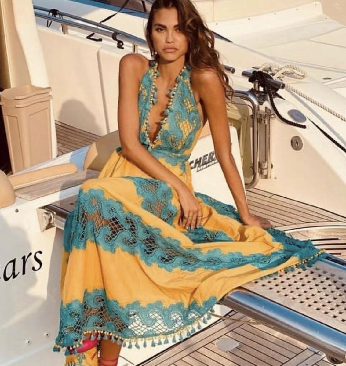 Antica Sartoria Long Halter Dress 6/8/M Lace Backless Exotic Coverup Duster