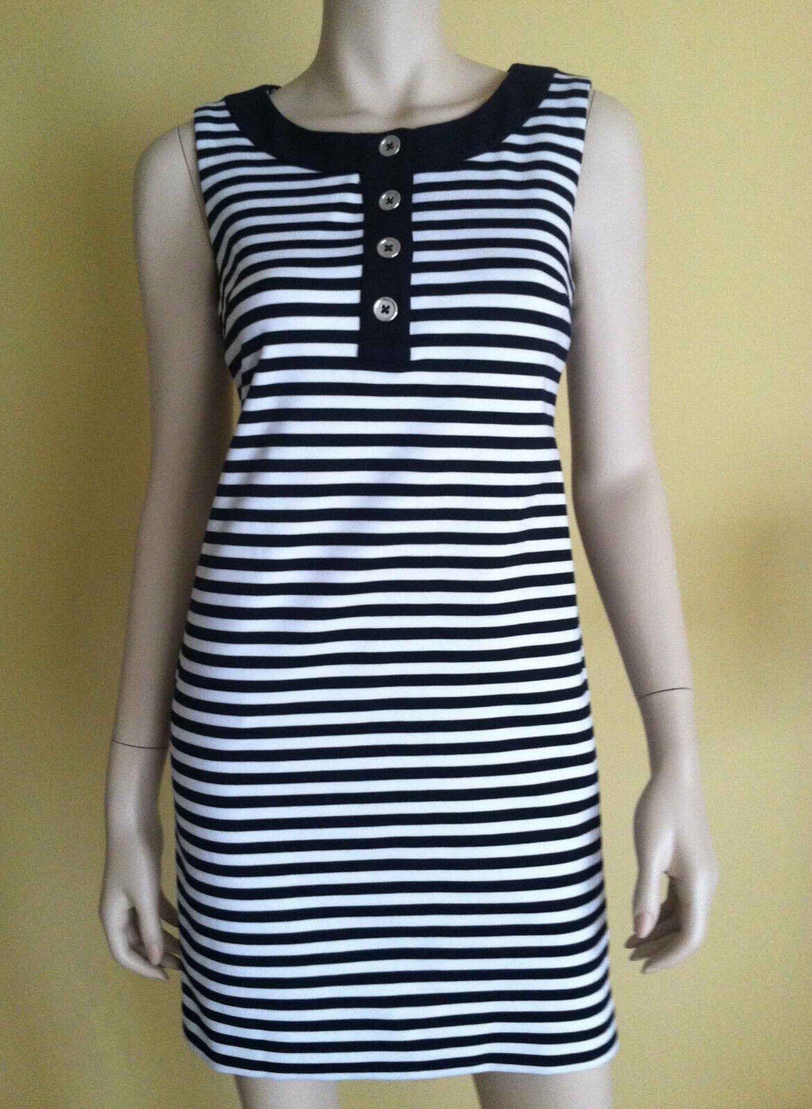 WOMEN’S SZ S PREMISE DRESS black & white Sleeveless Stripe pockets Retro NAUTICA