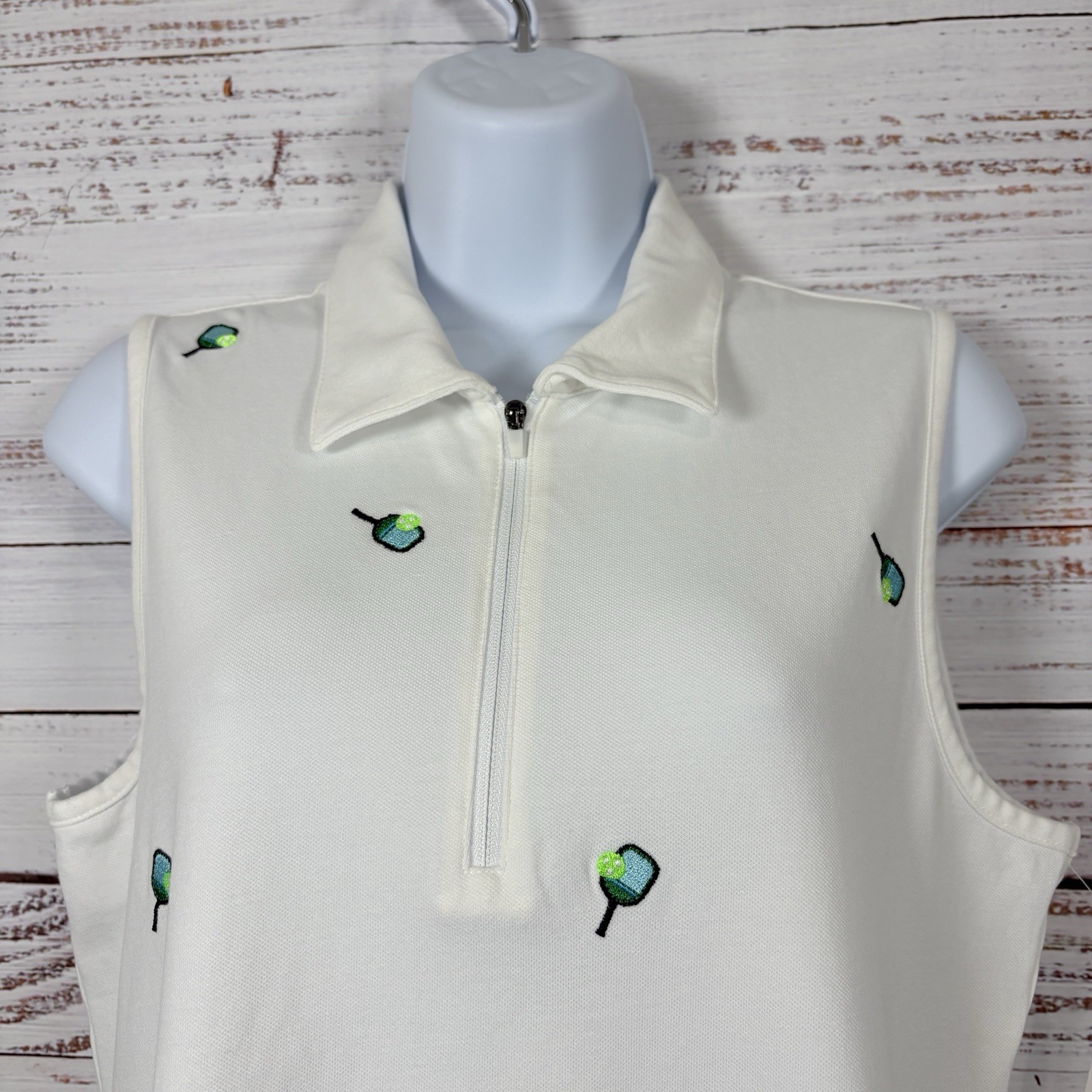 T By Talbots Dress Large Petite White Pique Embroidered Pickleball Sleeveless