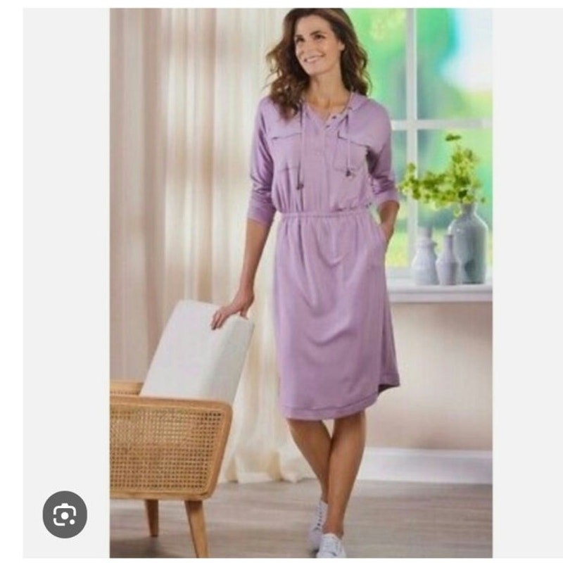 Soft Surroundings Women XL Purple Soft Hooded Lightweight Athleisure Comfy Dress