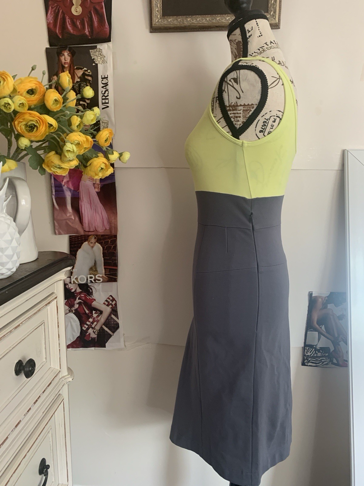 Theory Marisca Colorblock Sheath Dress 0 Yellow/Gray Sleeveless Zip 90376617