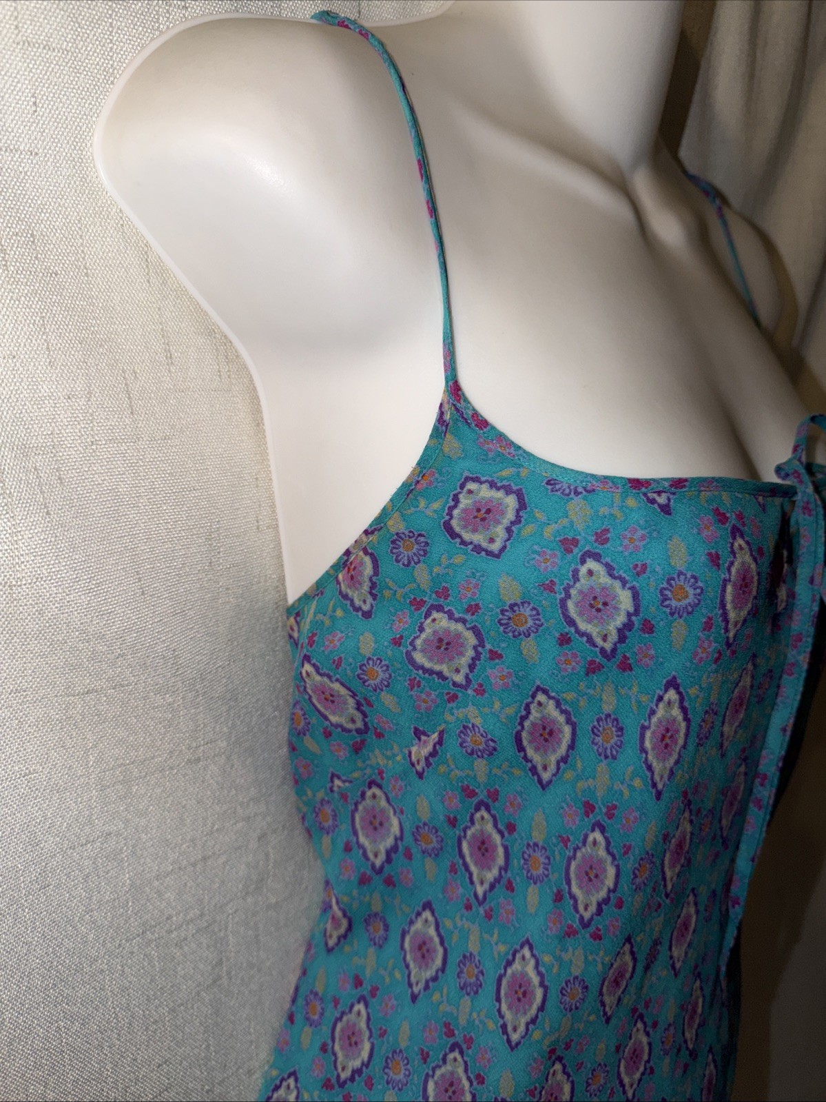 Vintage y2k 1990s Ann Taylor 100% Silk Floral Dress Bias Cut Minimalist Slip 8