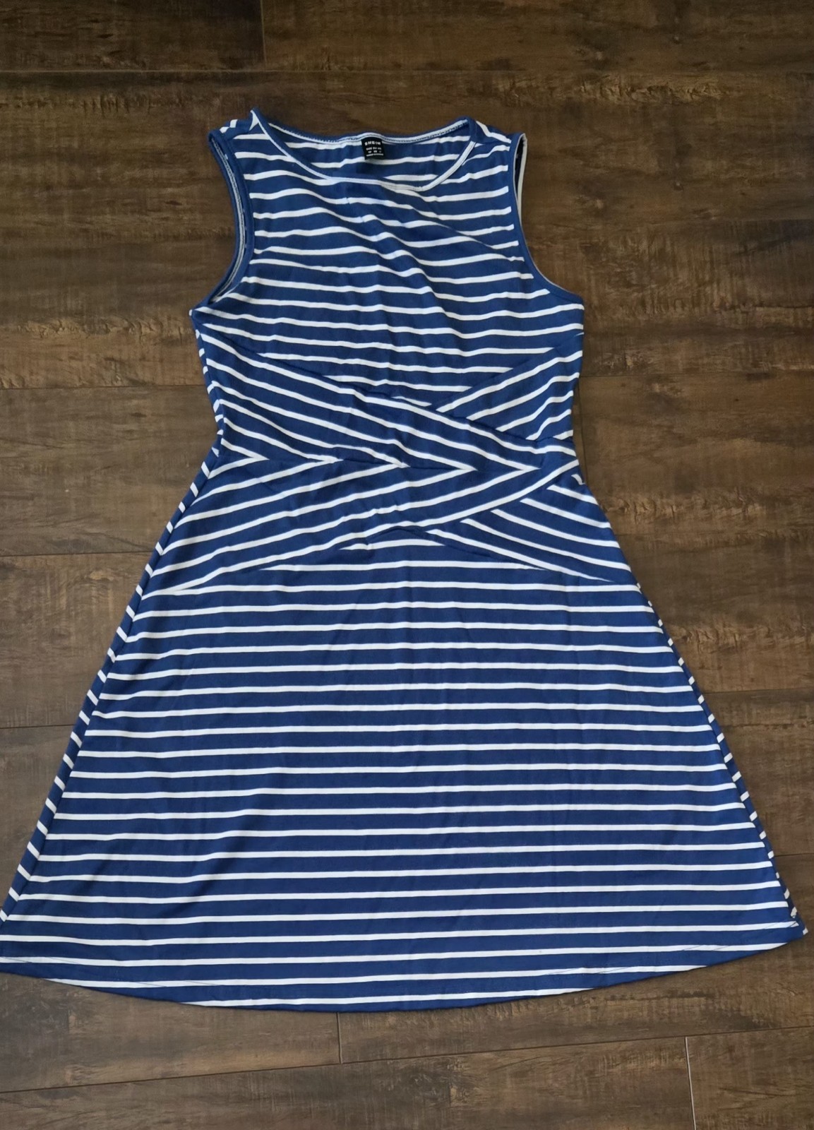 SHEIN Women’s Blue/White Striped Sleeveless A-Line Knee-Length Dress M
