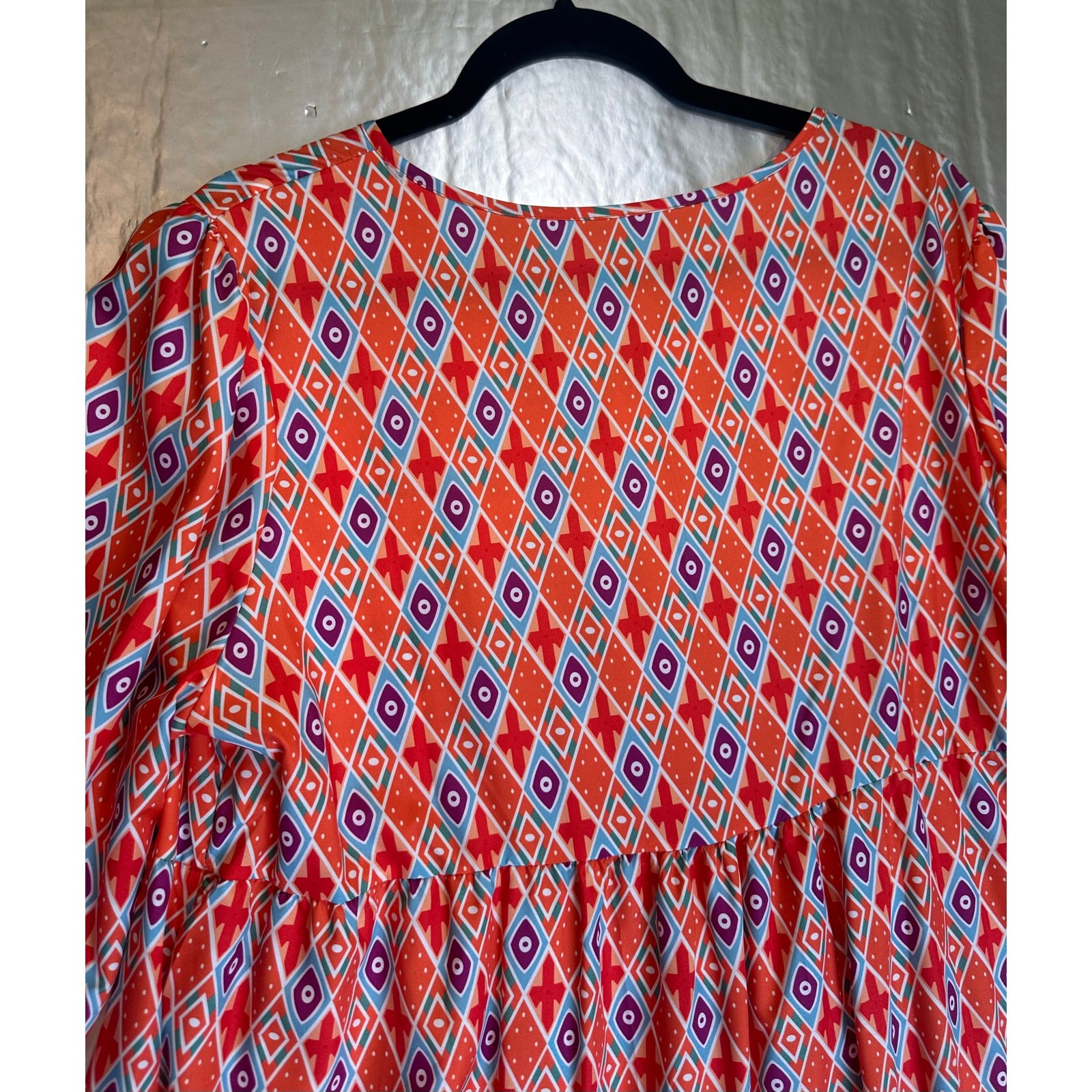 Women’s Boho Midi Dress XXL Orange Geometric Tiered 3/4 Sleeve NWOT
