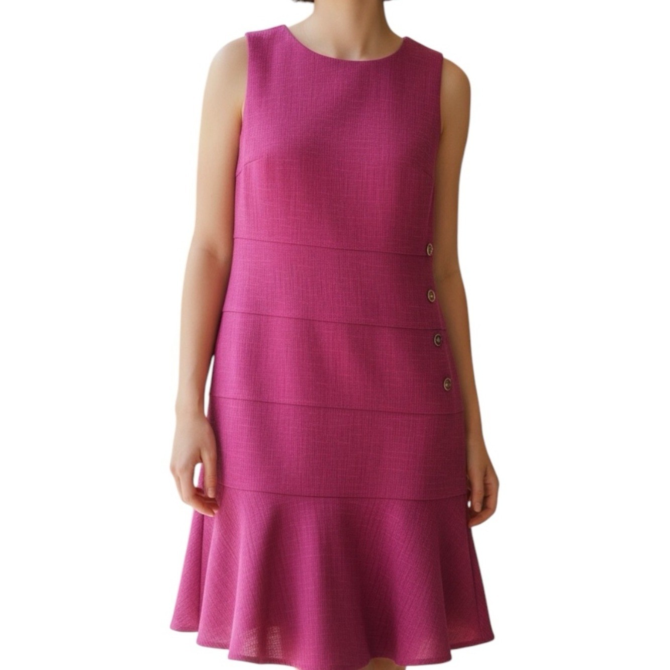 Enfocus Studio Sleeveless Magenta Tiered A-Line Dress with Side Buttons