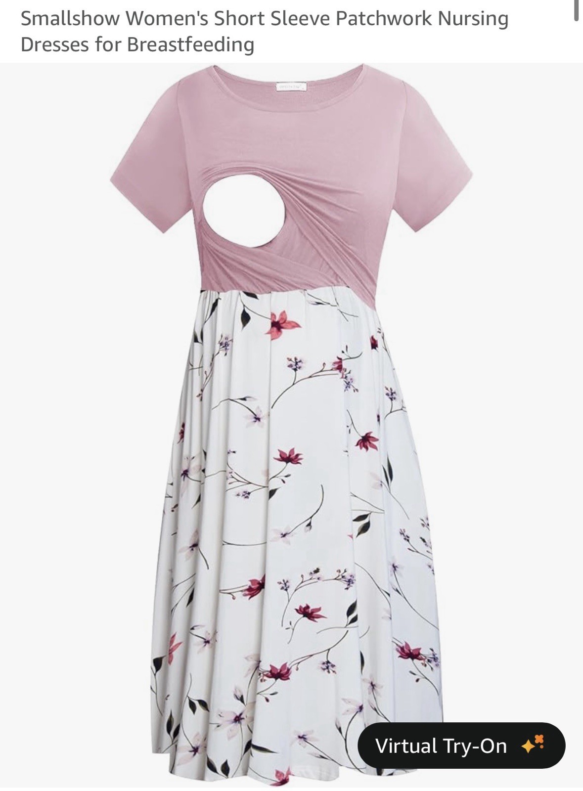 Smallshow Womens Maternity Nursing Dress Short Sleeve Round Neck Floral Pink