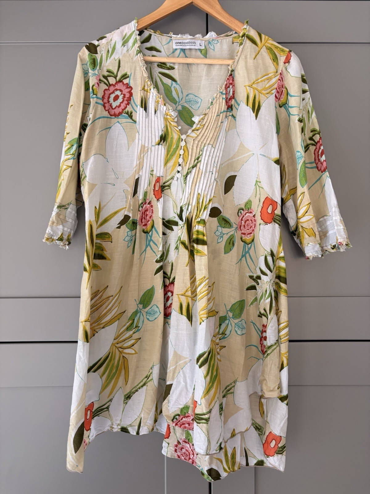 One Season Australia Multicoloured cotton Floral Coverup dress Tunic Large