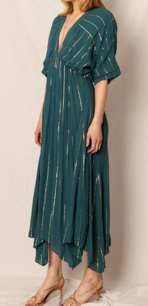 EN CREME Sabrina Lurex Kimono maxi dress metallic stripe woman’s M