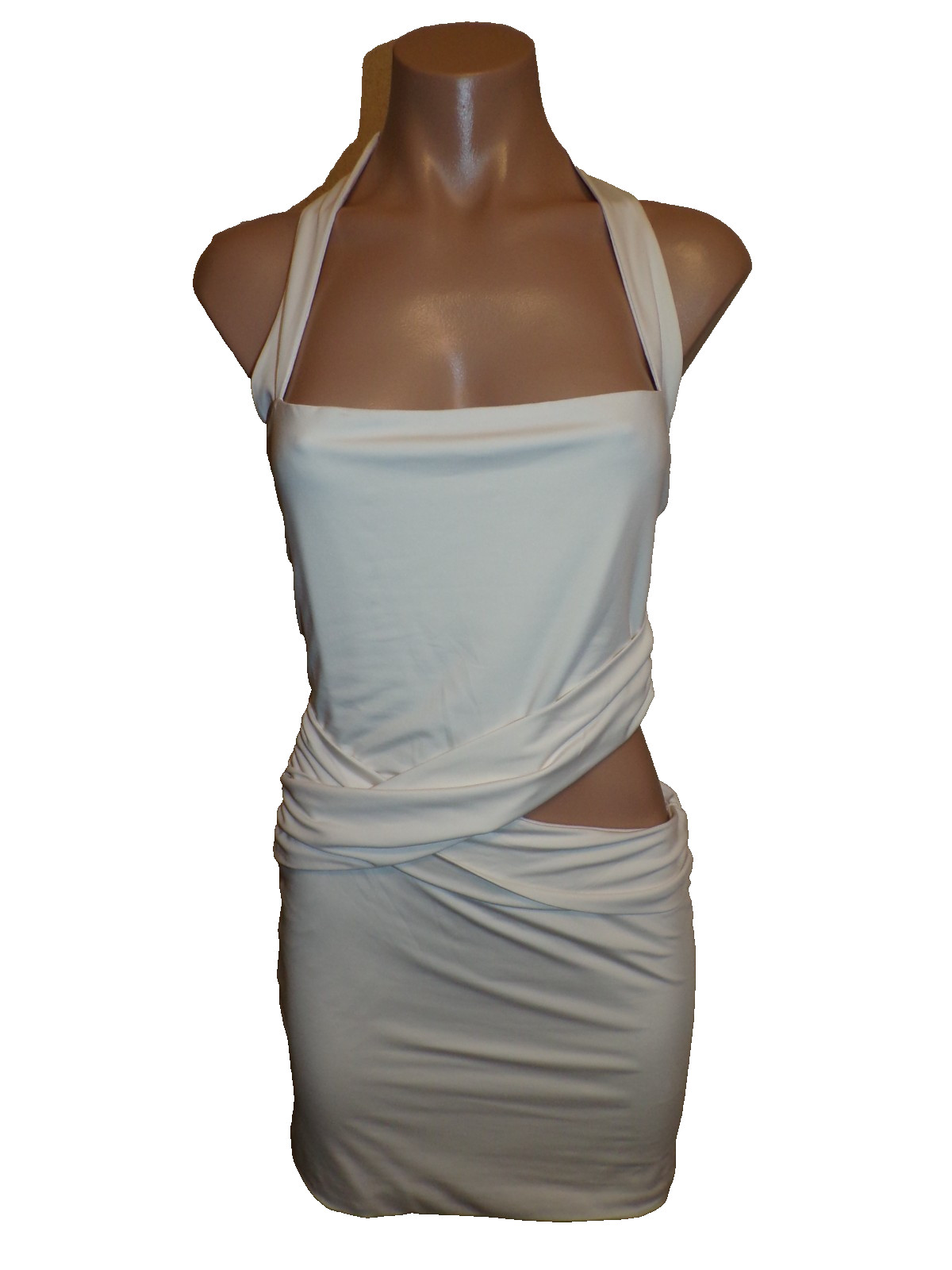 Luvalot Womens Ivory Halter Mini Dress Size 6 Cut Out Bodycon Jersey Stretch