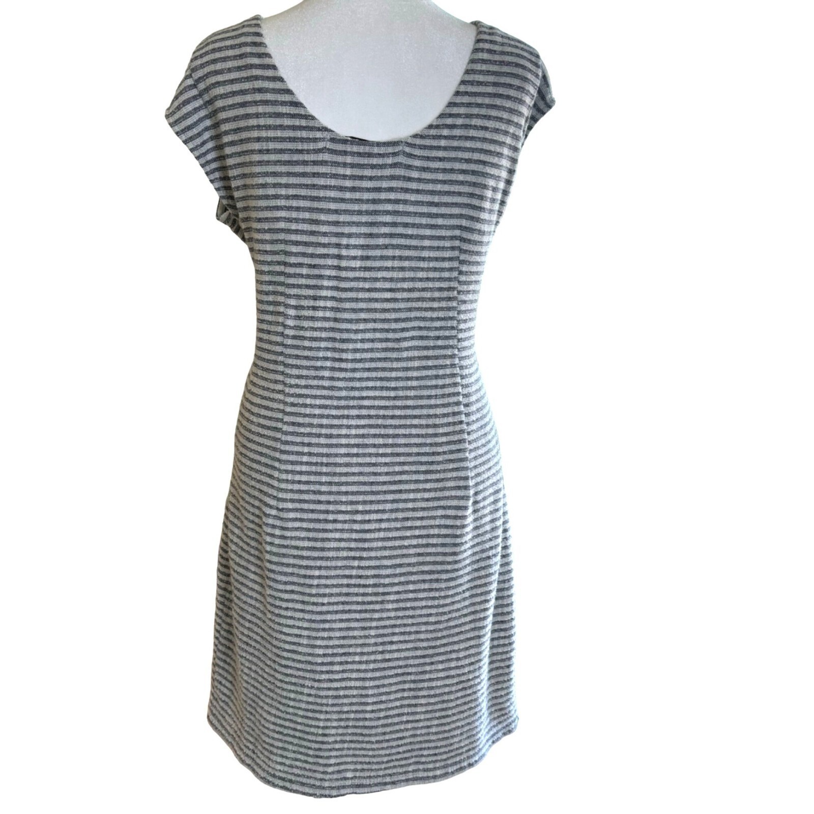 Disigual Jackson Boucle Stripe Gray White Dress Lace Applique Stretch Size XL