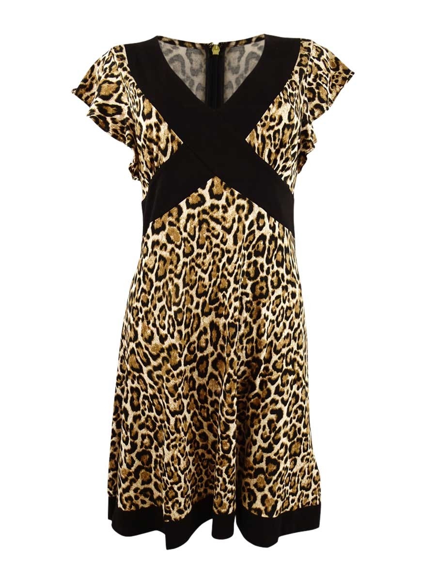 MICHAEL Michael Kors Women’s Printed Crisscross Border Dress (L, Husk)