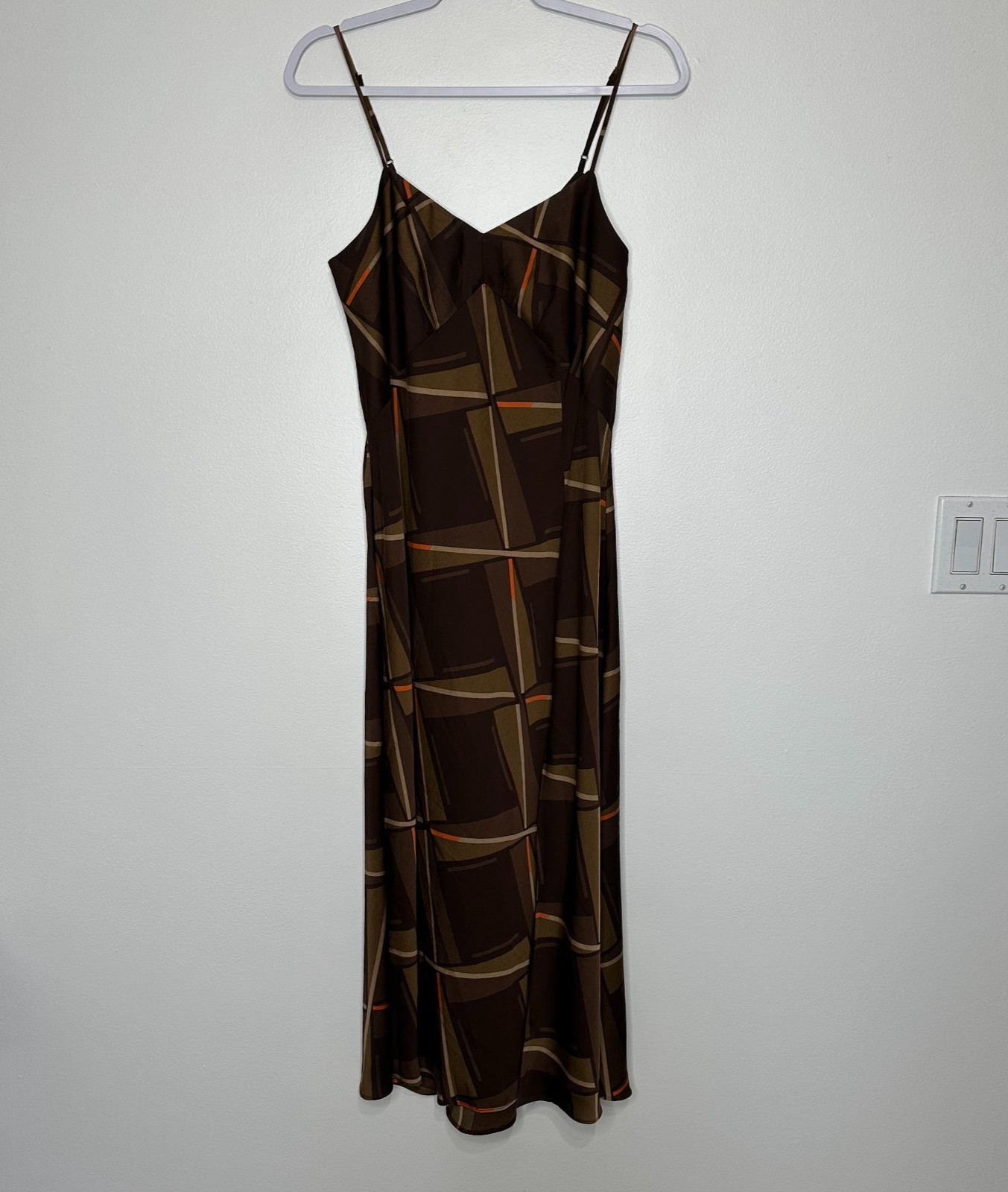 New Banana Republic Slip Midi Dress Womens S Chocolate Brown Slit Satin Party