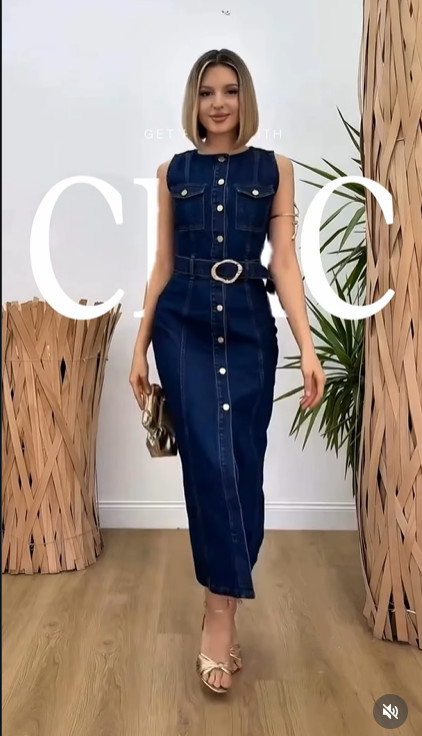 Zara Midi Maxi Denim Belt Pocket Dress Size S 7484/070/407 #B71