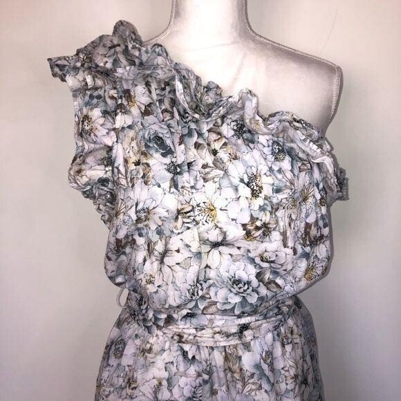 Happy x Nature Dress Womens Medium Mini Floral Elastic Waist One Shoulder Belt