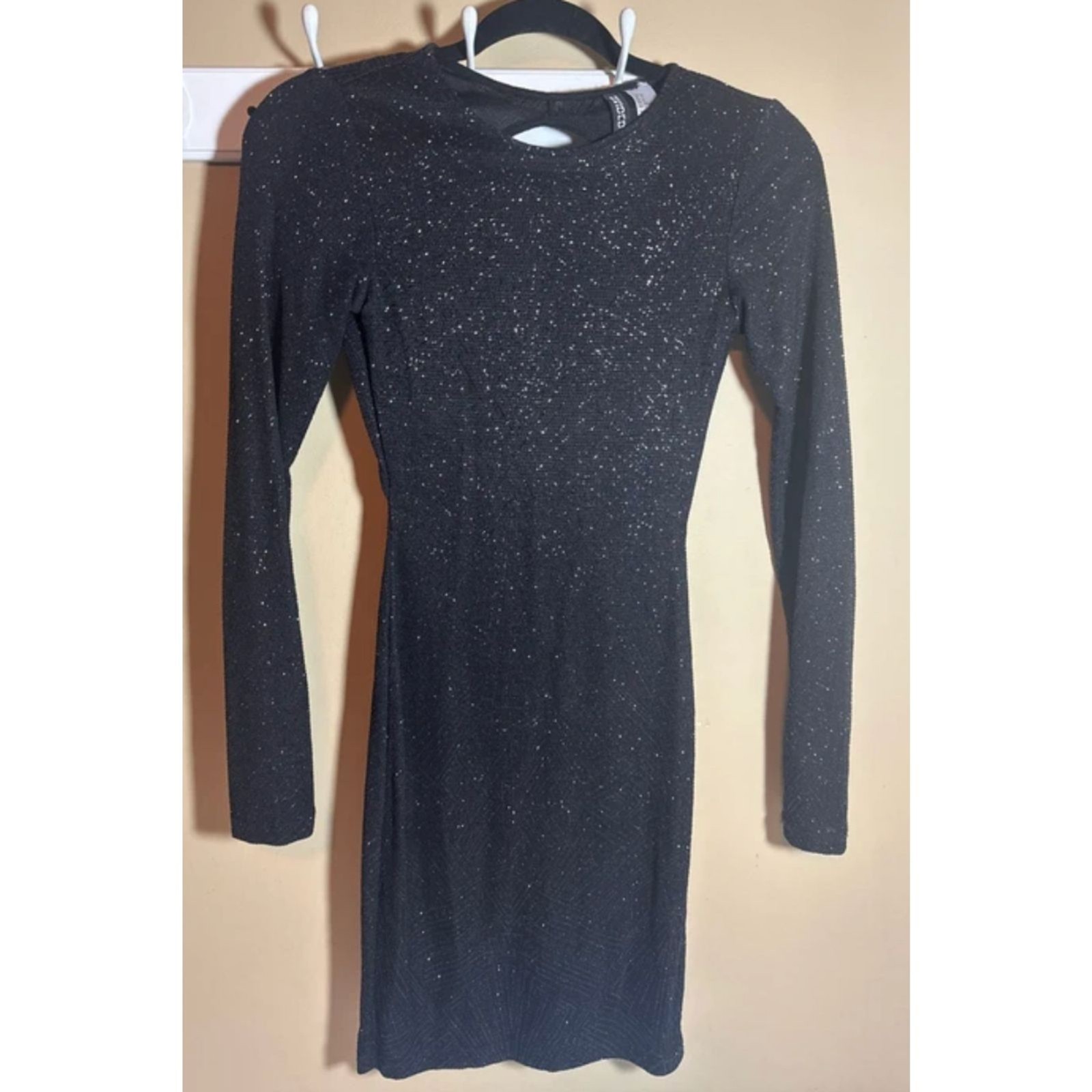 Divided Black Geometric Sparkle Open Back Long Sleeve Dress Women’s 0 1090