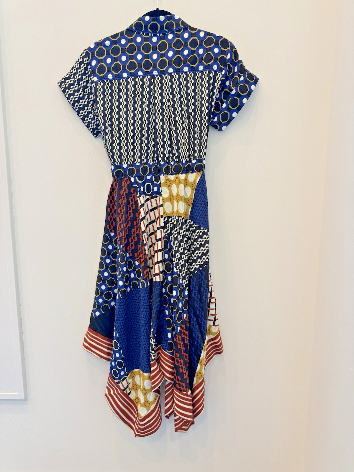 Maeve Anthropologie Geometric Button Front Collared Handkerchief Dress XS Midi