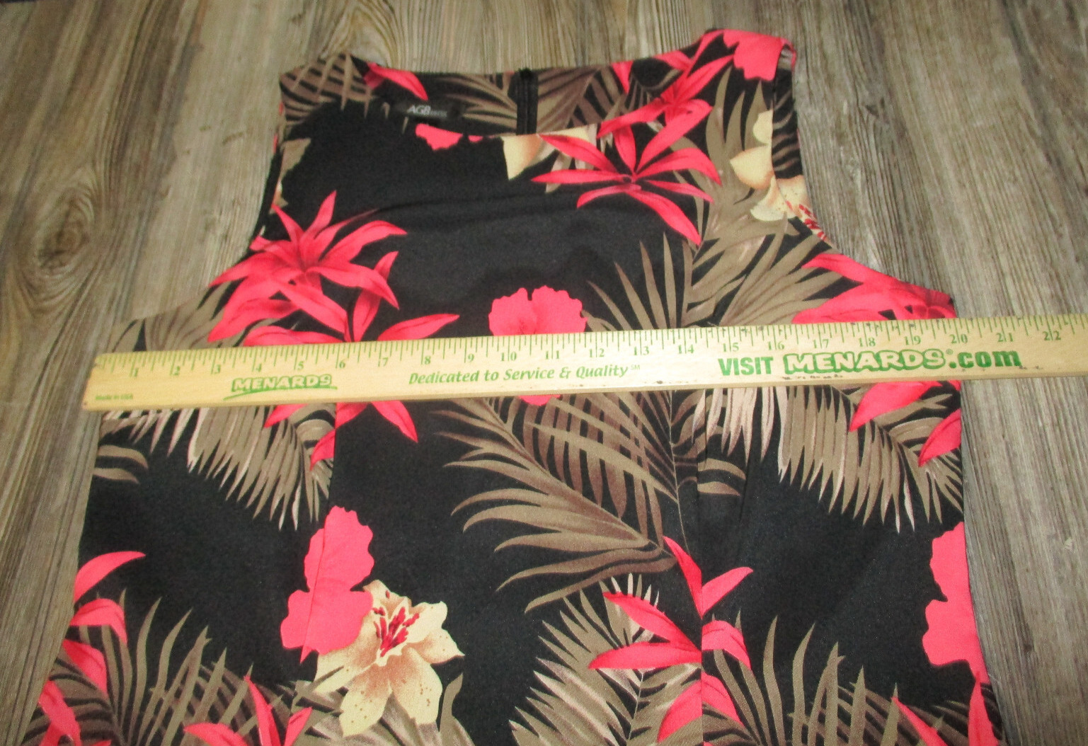 AGB Dress Black Coral Floral Shift Dress Tropical Hawaiian Slvss Dress Size 16