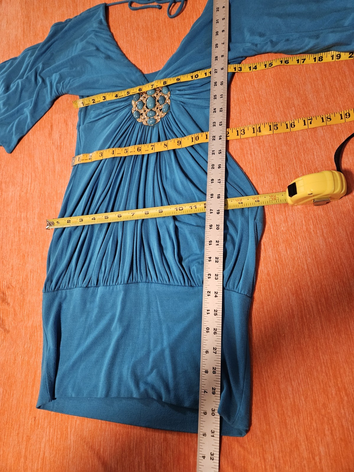 Vintage Beautiful Embellished Turquoise Dress-Size Small