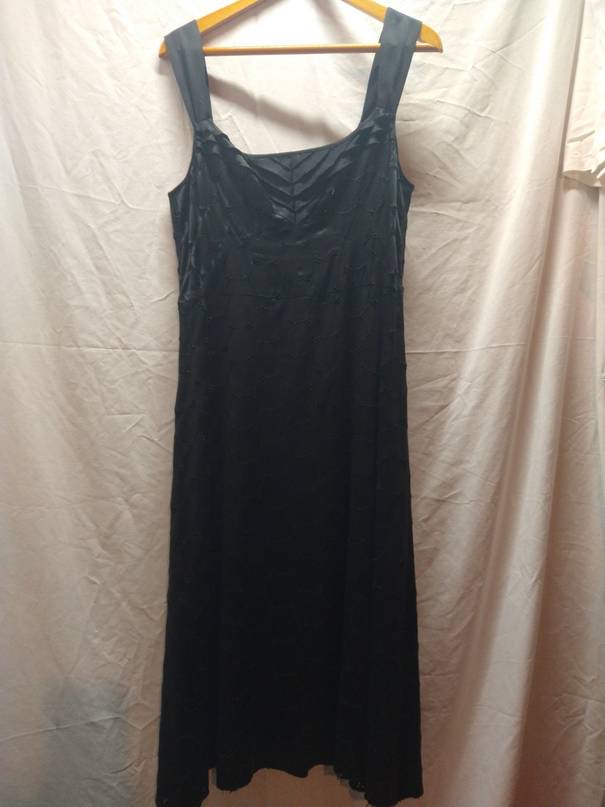 Asian Silk Little Black Dress Open Knit Raw Hem Dark Romantic Goth Punk Size L