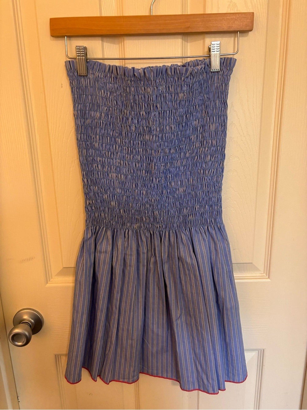 Loyd Ford Palm Springs Striped Smocked Dress Blue Pink Trim
