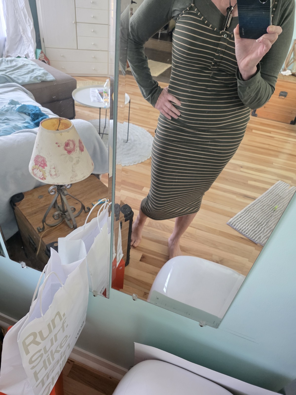 No Boundaries Green, Tan Striped Button Maxi Dress SzM NWT CUTE Comfy Stretch
