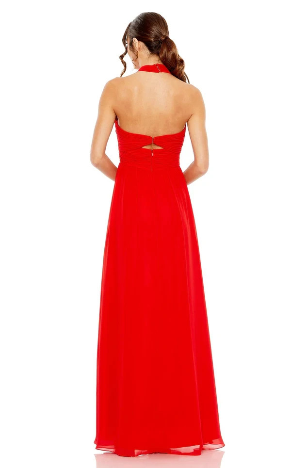 Mac Duggal Red Ruched Halter Strap Keyhole Chiffon Gown Size 8 $498
