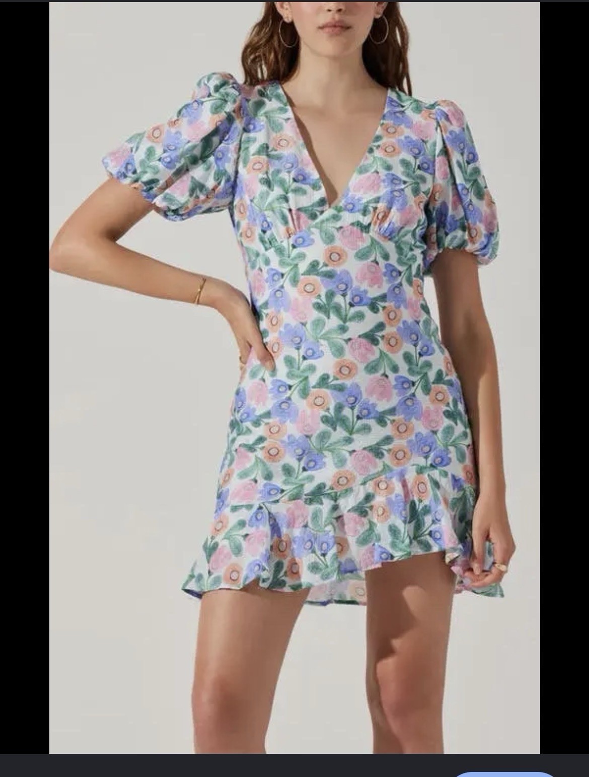 ASTR The Label Dress Xl Floral Puff Sleeve Mini Cut Out