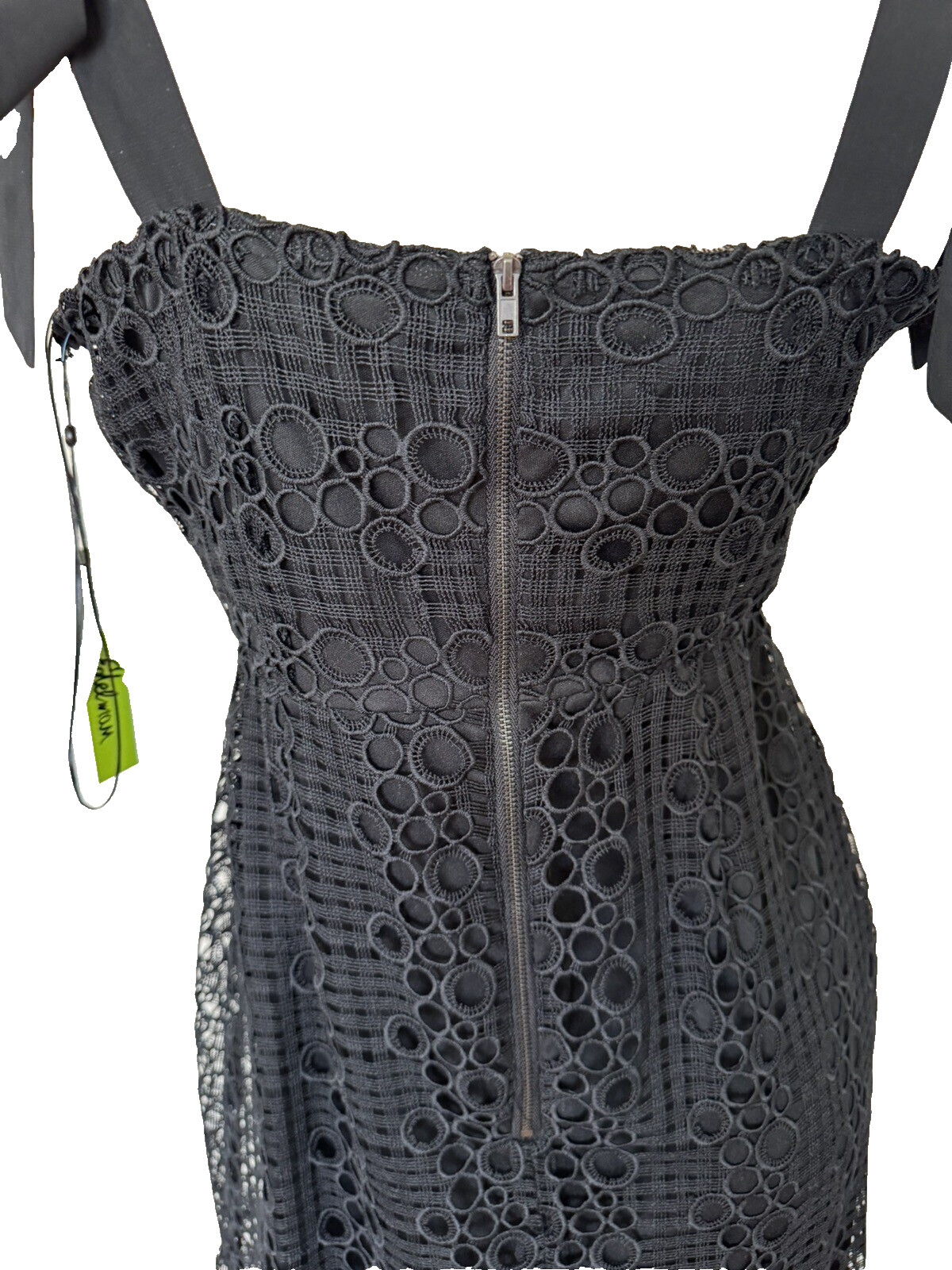 New Sam Edelman Circle Crochet Lace Bow Strap Midi Dress sz. 12 Black Lined
