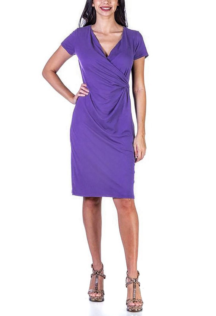 PLUS SZ 2X💜24seven Comfort Apparel Women Surplice Jersey Casual T-Shirt Dress