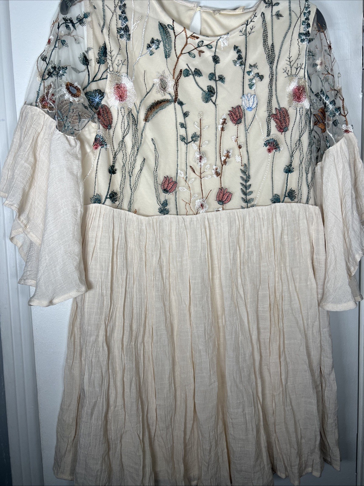 Altard State Dress Floral Sheer Bell Sleeve Boho Lined Tunic S