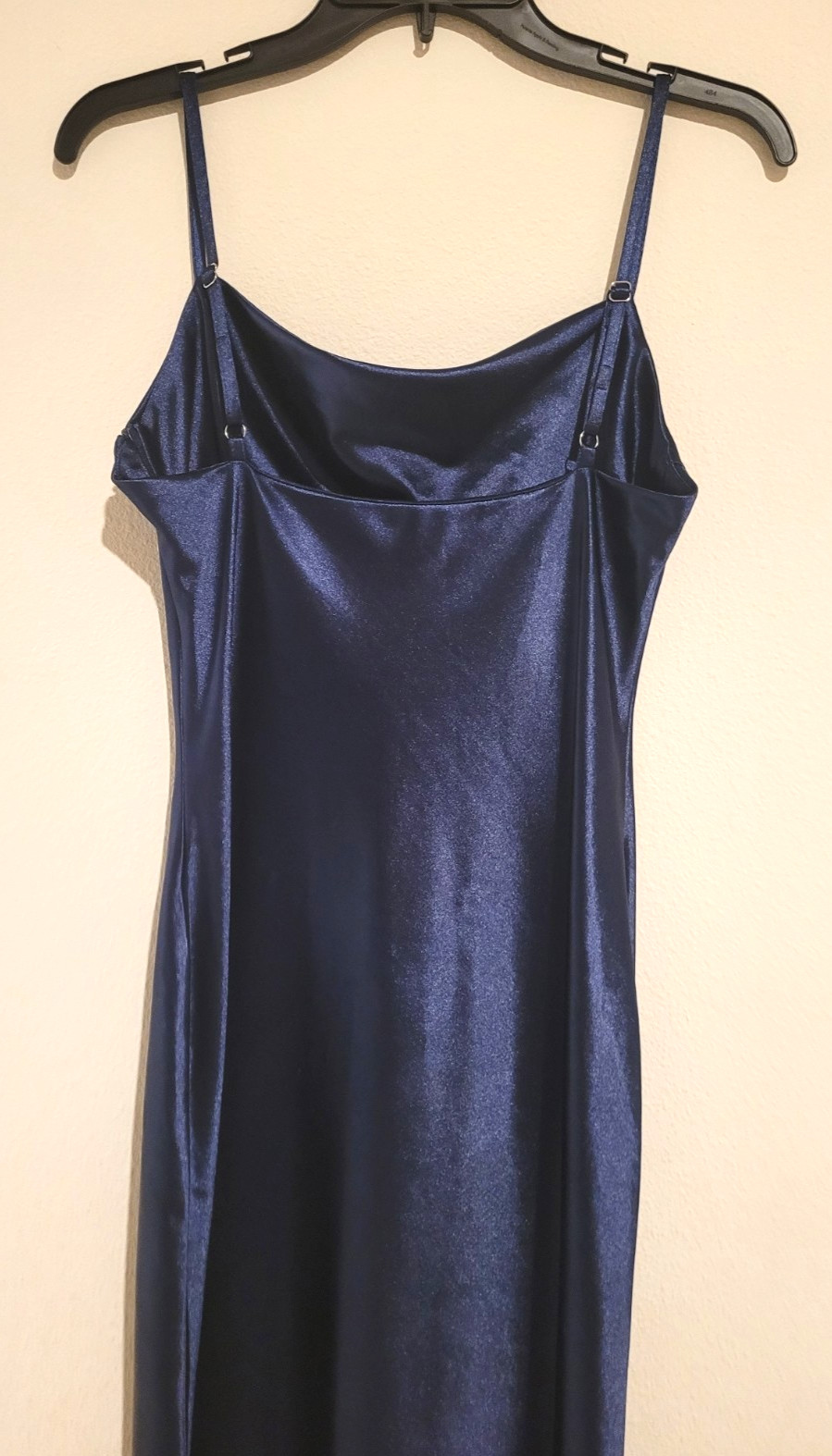 Women’s Navy Blue Satin Slip Dress Spaghetti Straps Midi Formal Party Size S