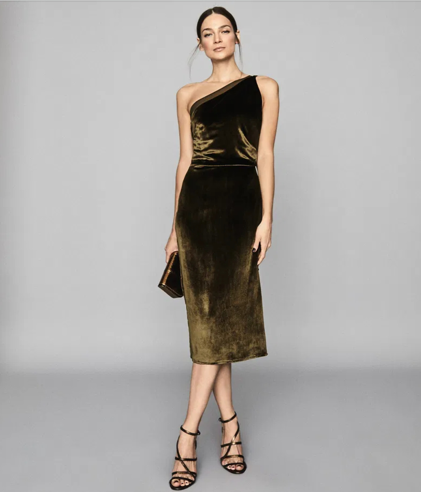 Size 4 – REISS Women’s Green Velvet Eden One Shoulder Dress