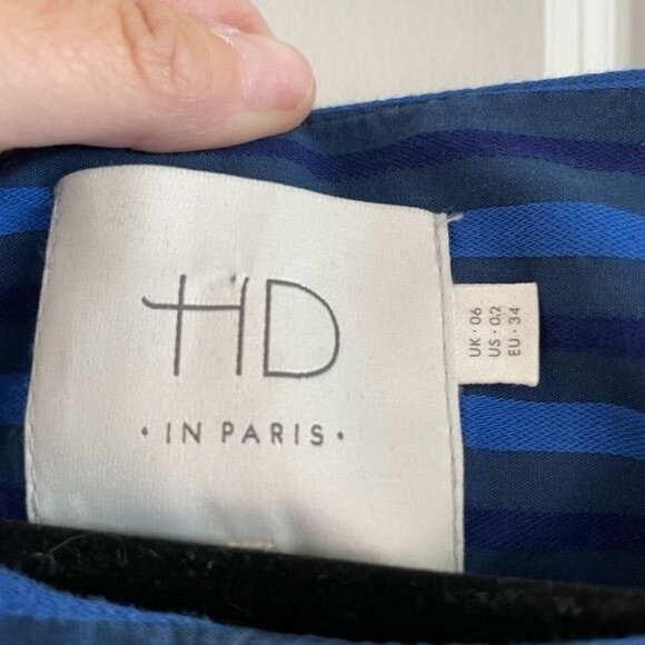 HD IN PARIS Anthropologie Blue Striped Shift Dress Short Sleeve Size 2
