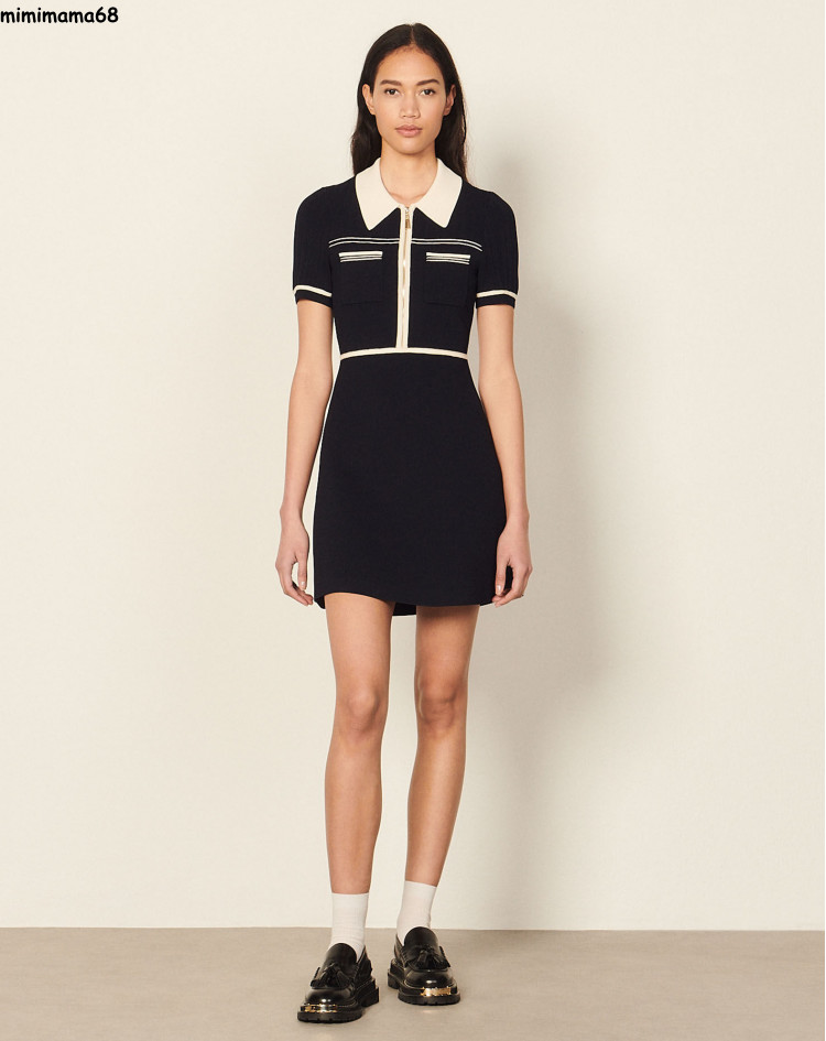 Genuine Sandro Contrast Waist Knit A-Line Skirt