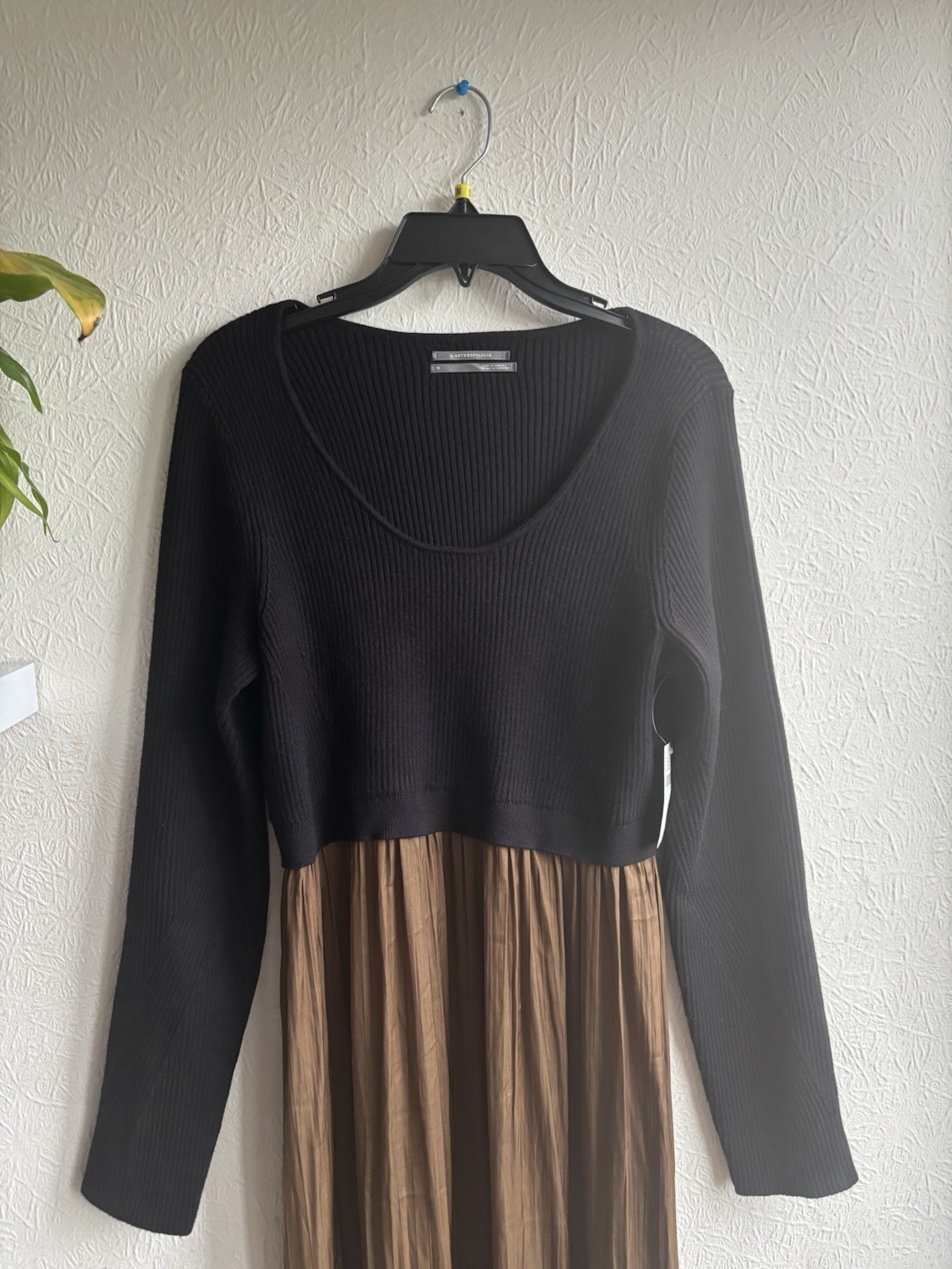 ANTHROPOLOGIE Thea Twofer Sweater Maxi Dress Scoop Neck Black UK 1XL RRP £148