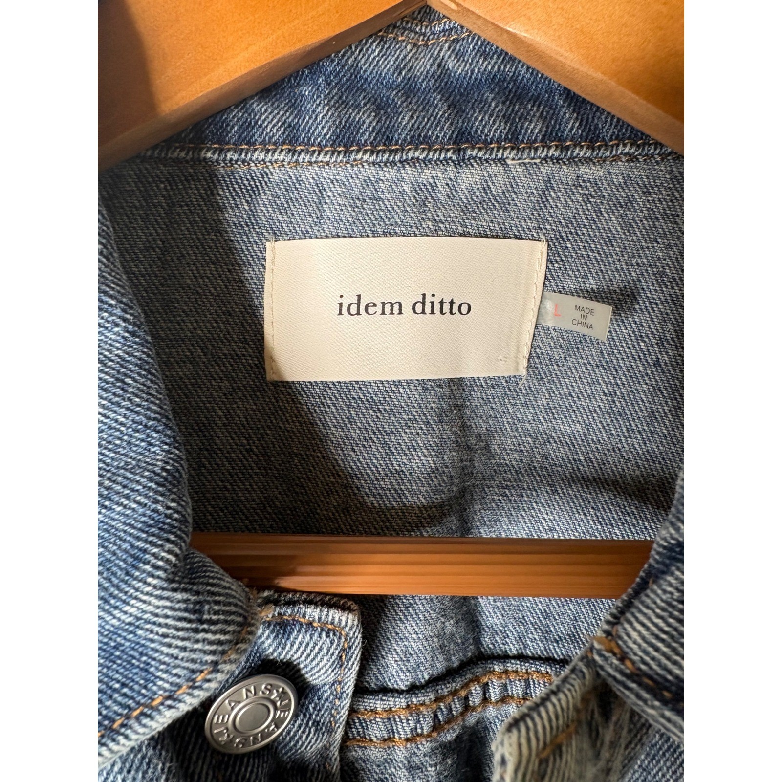 Idem Ditto Denim Mini Dress Medium Wash Button Front Raw Hem Y2K Aesthetic L