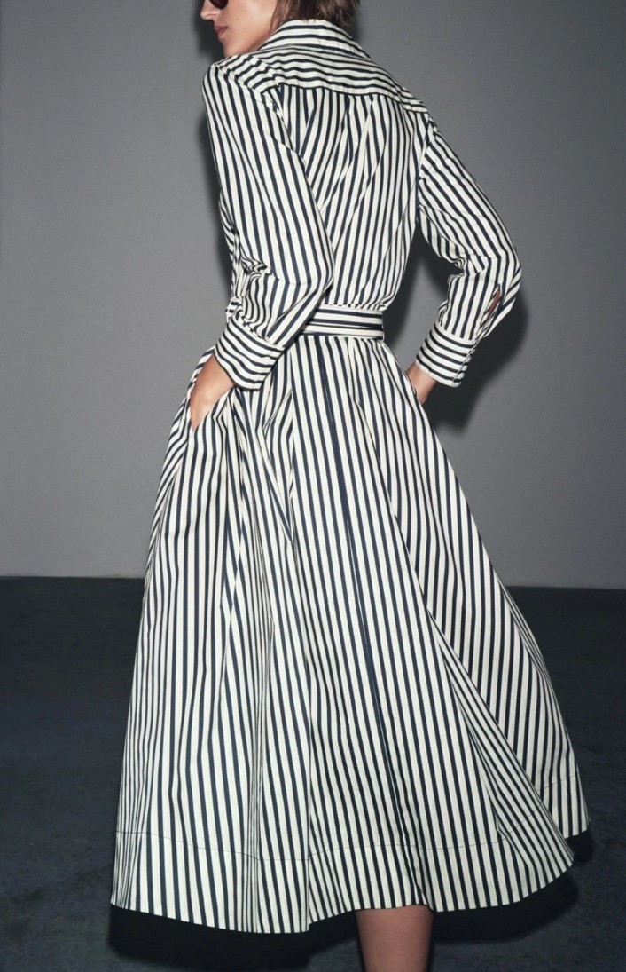 ZARA NEW WOMAN FW25 ZW COLLECTION STRIPED SHIRT DRESS Ecru / Blue SIZE M