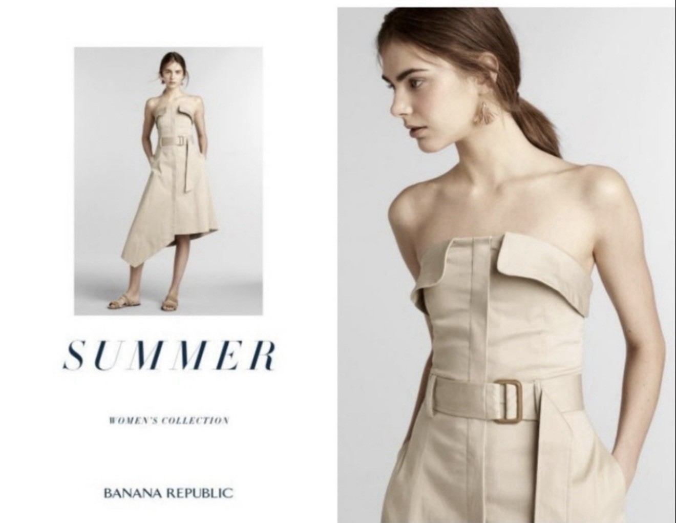 Banana Republic Strapless Asymmetrical Utility Trench Dress 6P Tan Belt Pockets