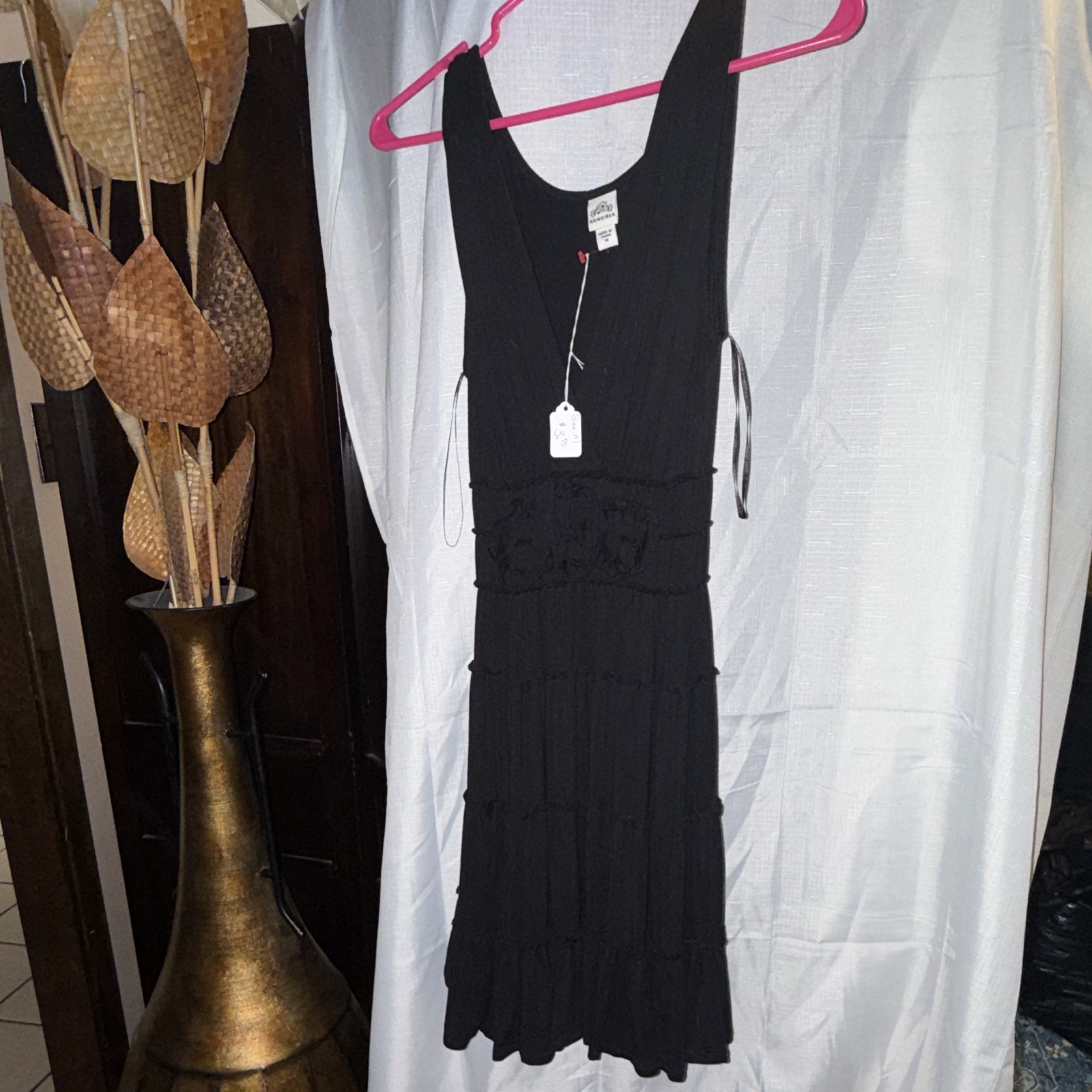 Sangria Women’s M Midi Maxi Sleeveless V-Neck Solid Black Pleated Dress