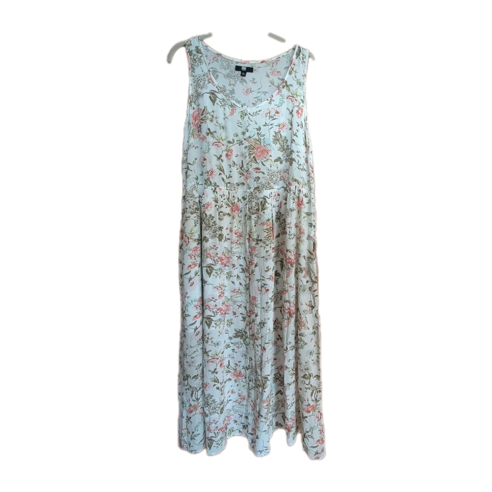 Frye Dress Sz L White Floral Boho Button Front Pockets Shabby Chic Botanical