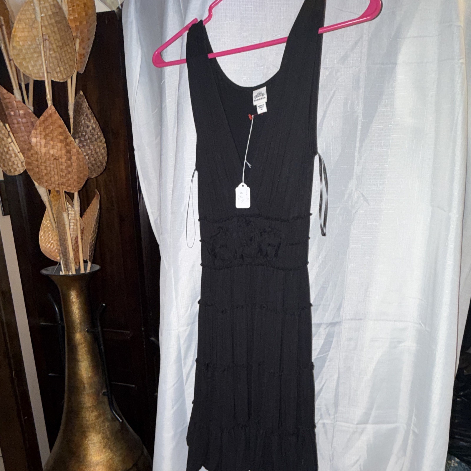 Sangria Women’s M Midi Maxi Sleeveless V-Neck Solid Black Pleated Dress