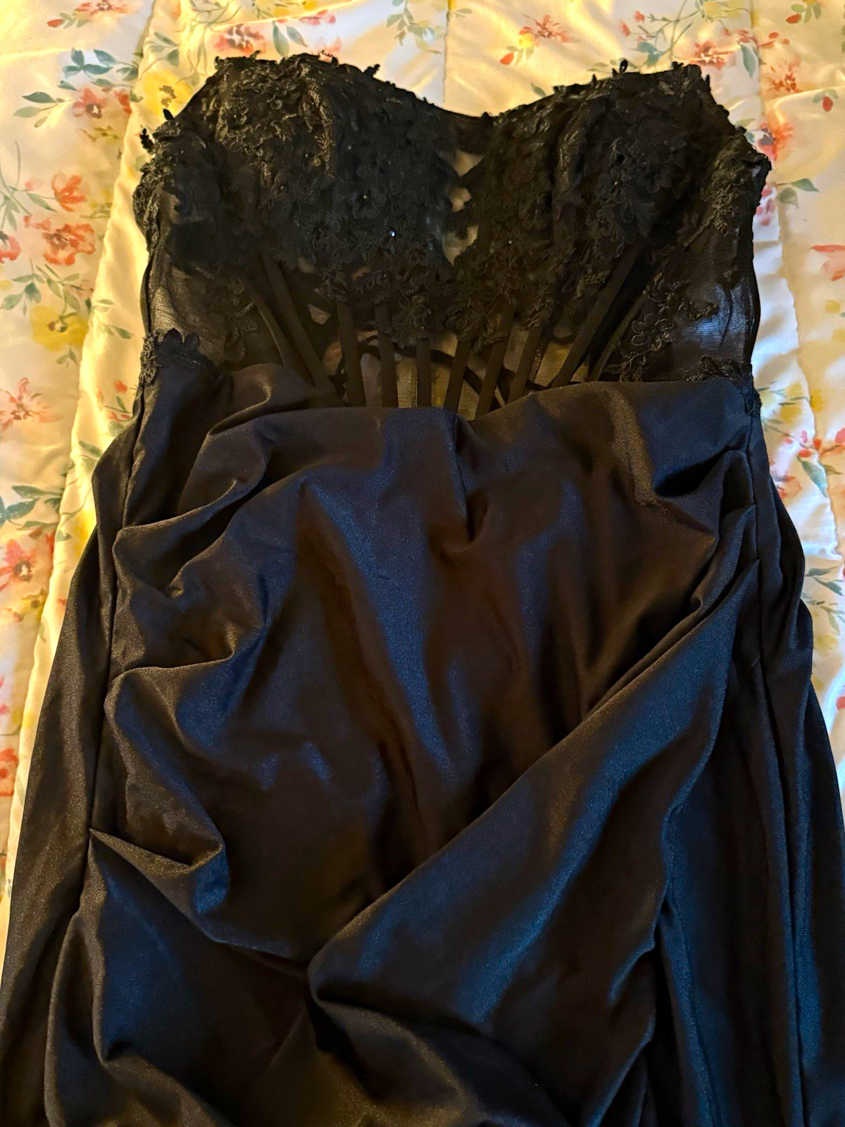 Windsor Black Lace Bodice Bodycon Mini Dress S Sweetheart Neck Zip Party