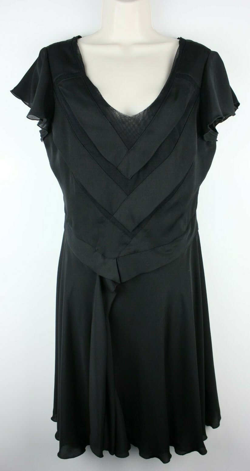 Leona Edmiston Womens Cap Sleeve V-Neck Dress Sz 12 Black Back Zip Nylon Blend