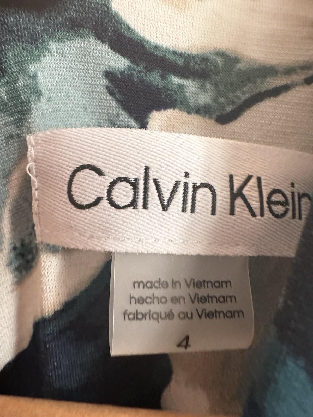 Calvin Klein Womens Floral Drop Waist Jersey Dress Sz 4 Sundress Green Midi