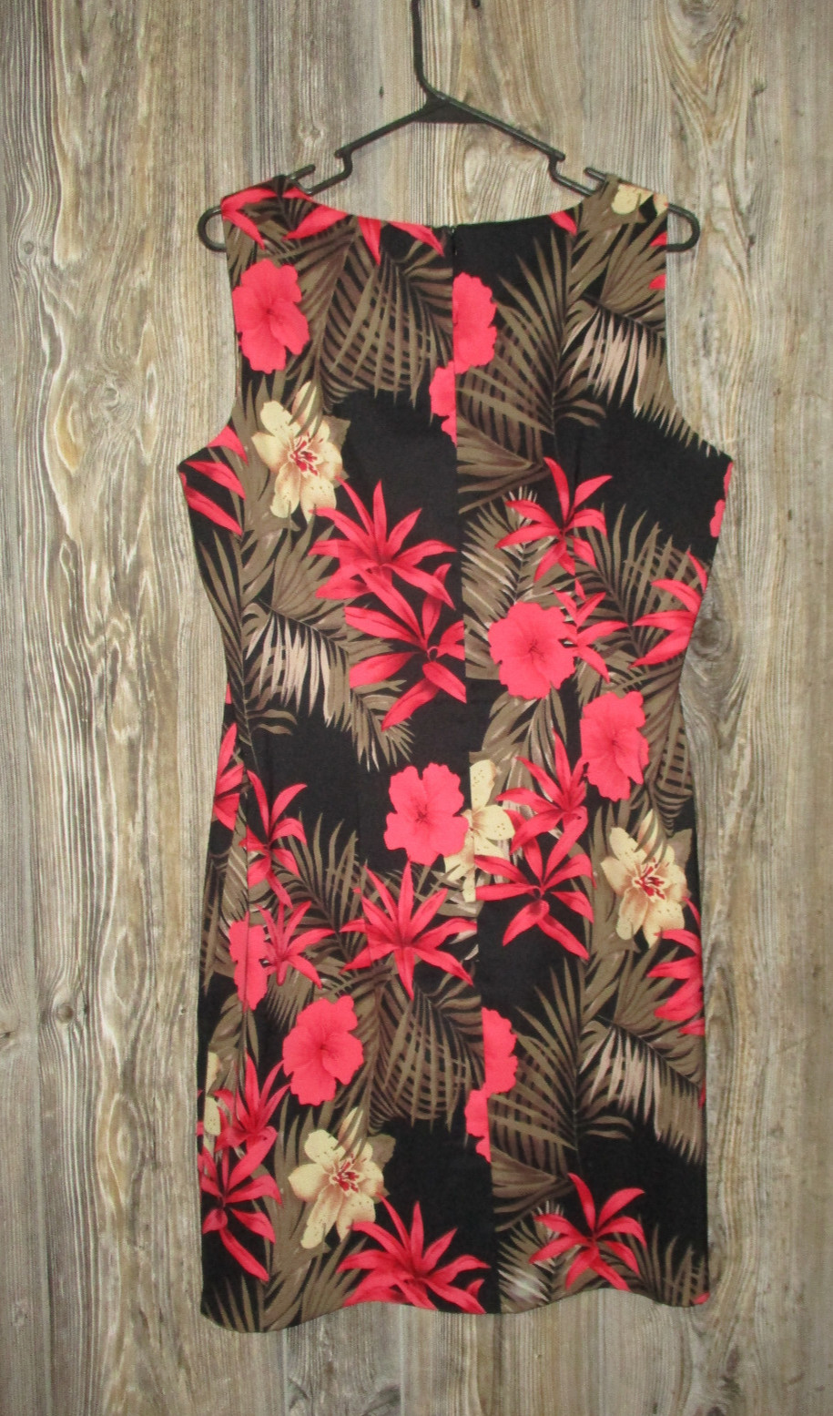 AGB Dress Black Coral Floral Shift Dress Tropical Hawaiian Slvss Dress Size 16