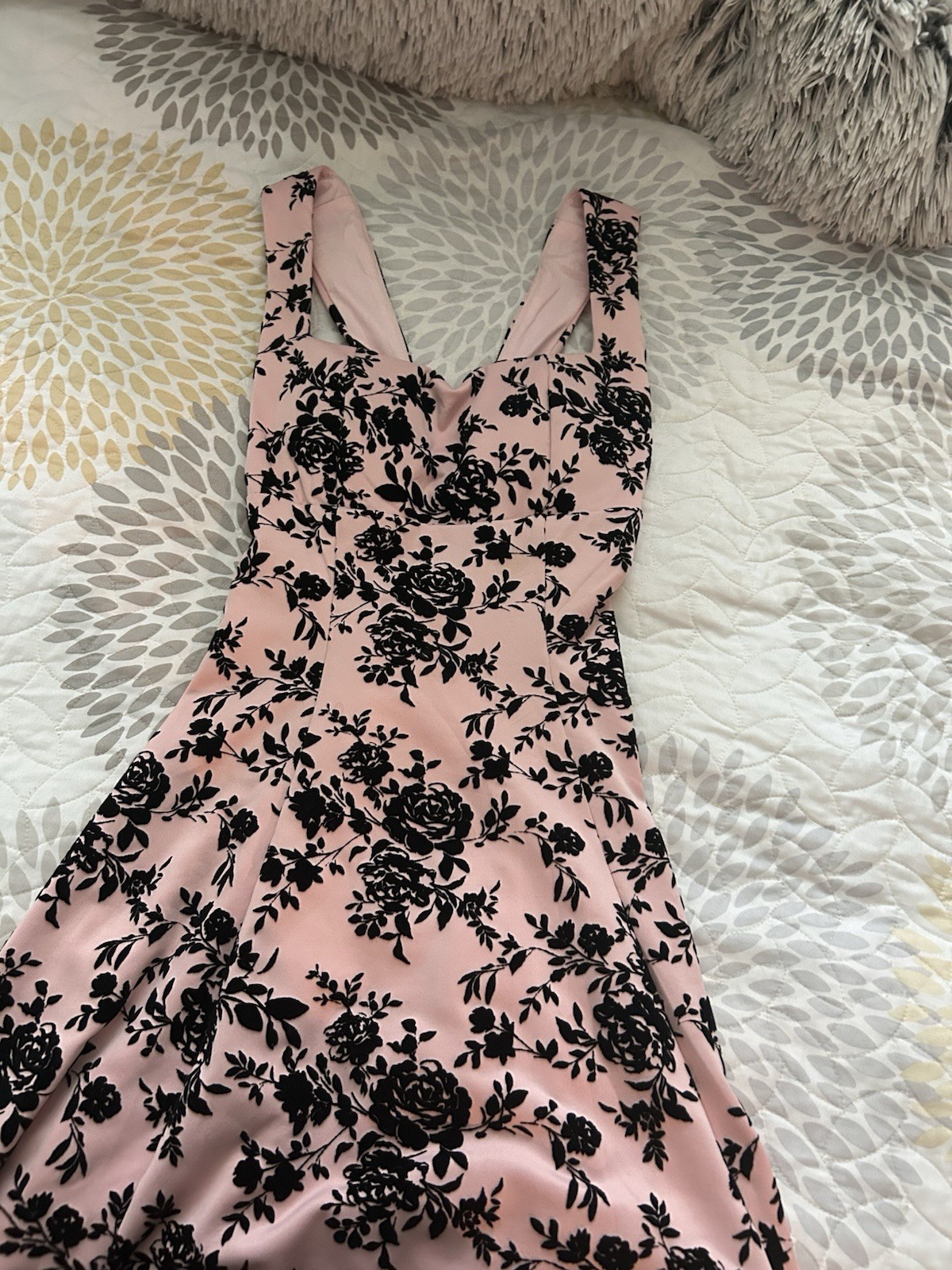 WINDSOR Pink/Black Floral Maxi Dress M Satin Polyester Backless