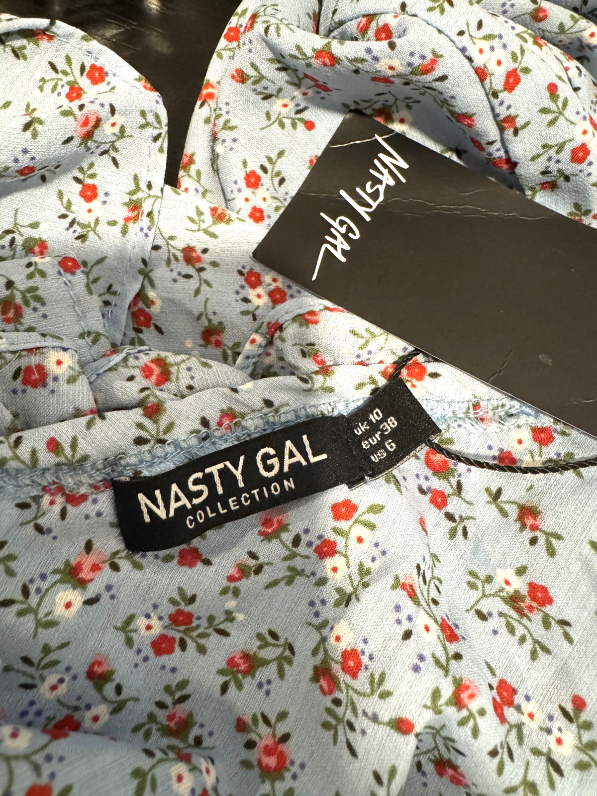 Nasty Gal Women’s Size 6 US | 10 UK Blue Floral Off Shoulder Ruffle Mini Dress