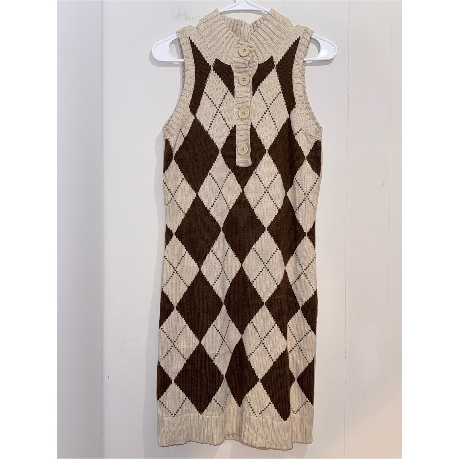 NWT Vintage J.J. Basics Y2K Argyle Sleeveless Mock Neck Sweater Dress M